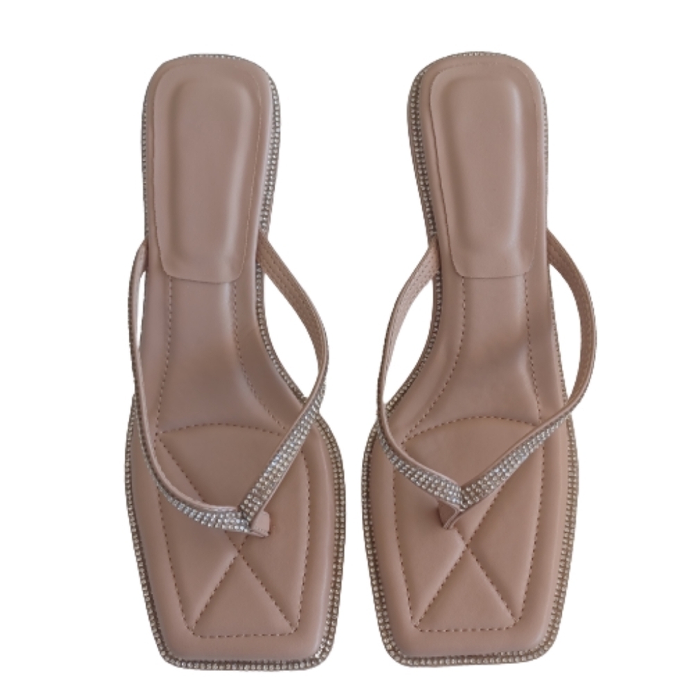 CAMSSOO Apricot Heeled Sandals Stiletto Open Toe Slip-on Mules High Heels Shoes